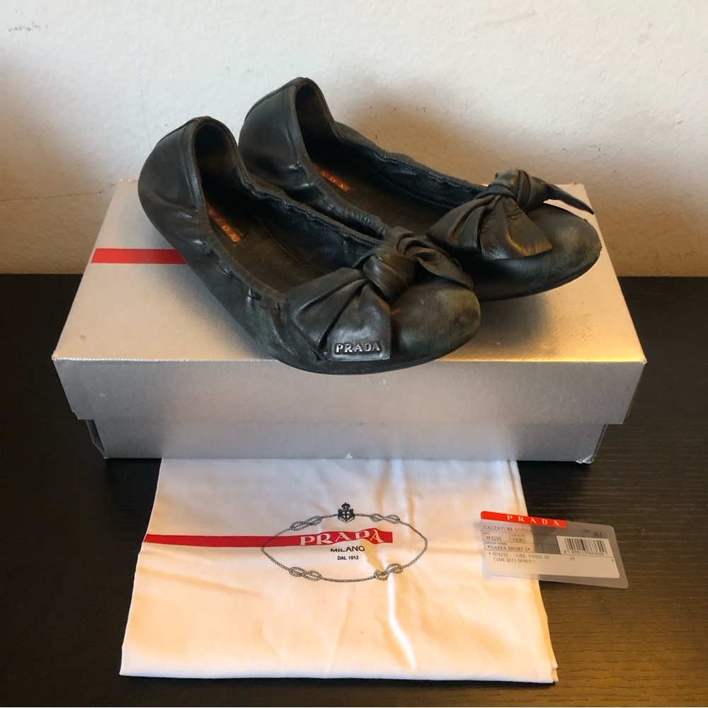 Prada Nappa Sport Nero Bow Ballet Flats
